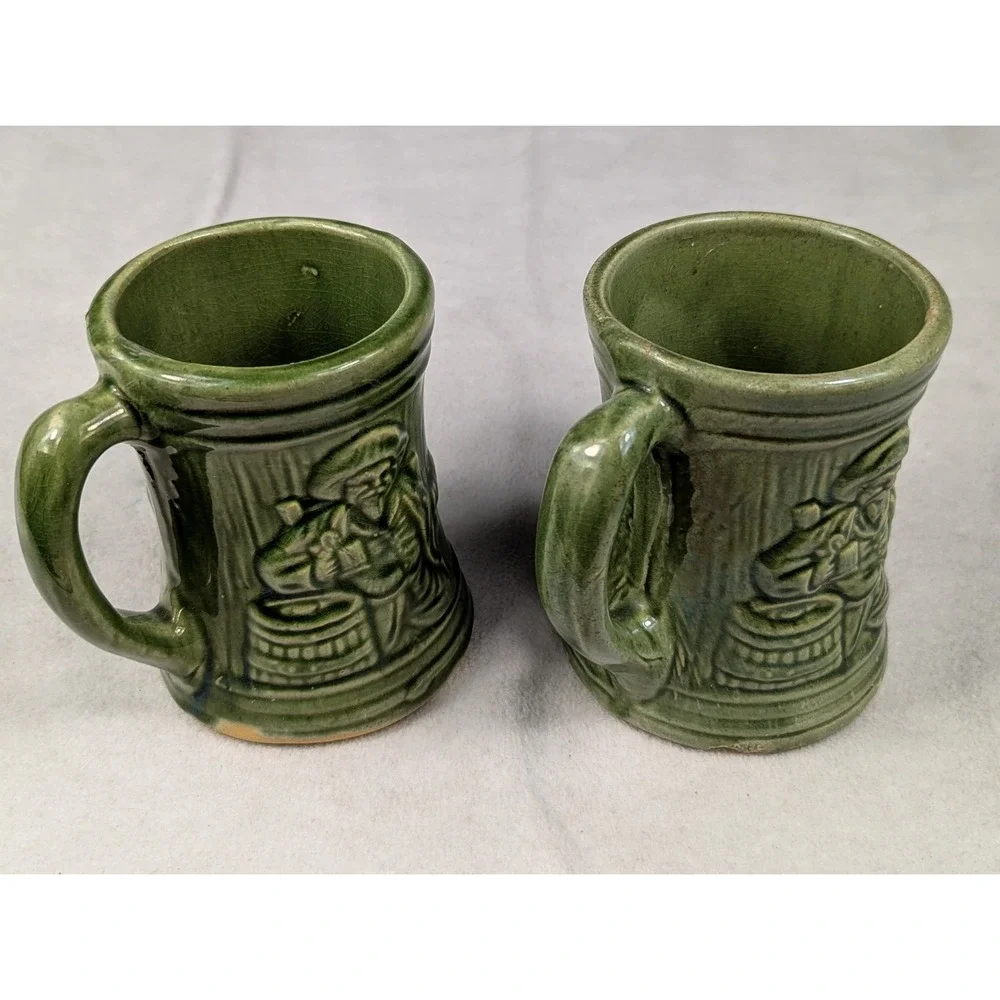 Vintage‎ 1920's McKoy Green Glazed Buccaneer Mug and Pitcher Drinkware Set